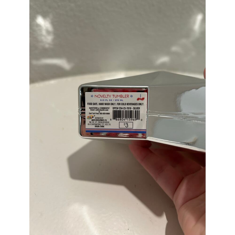 NOVELTY TUMBLER NWT Set of 3 Metallic Red Blue Silver with Straw - Picture 10 of 10